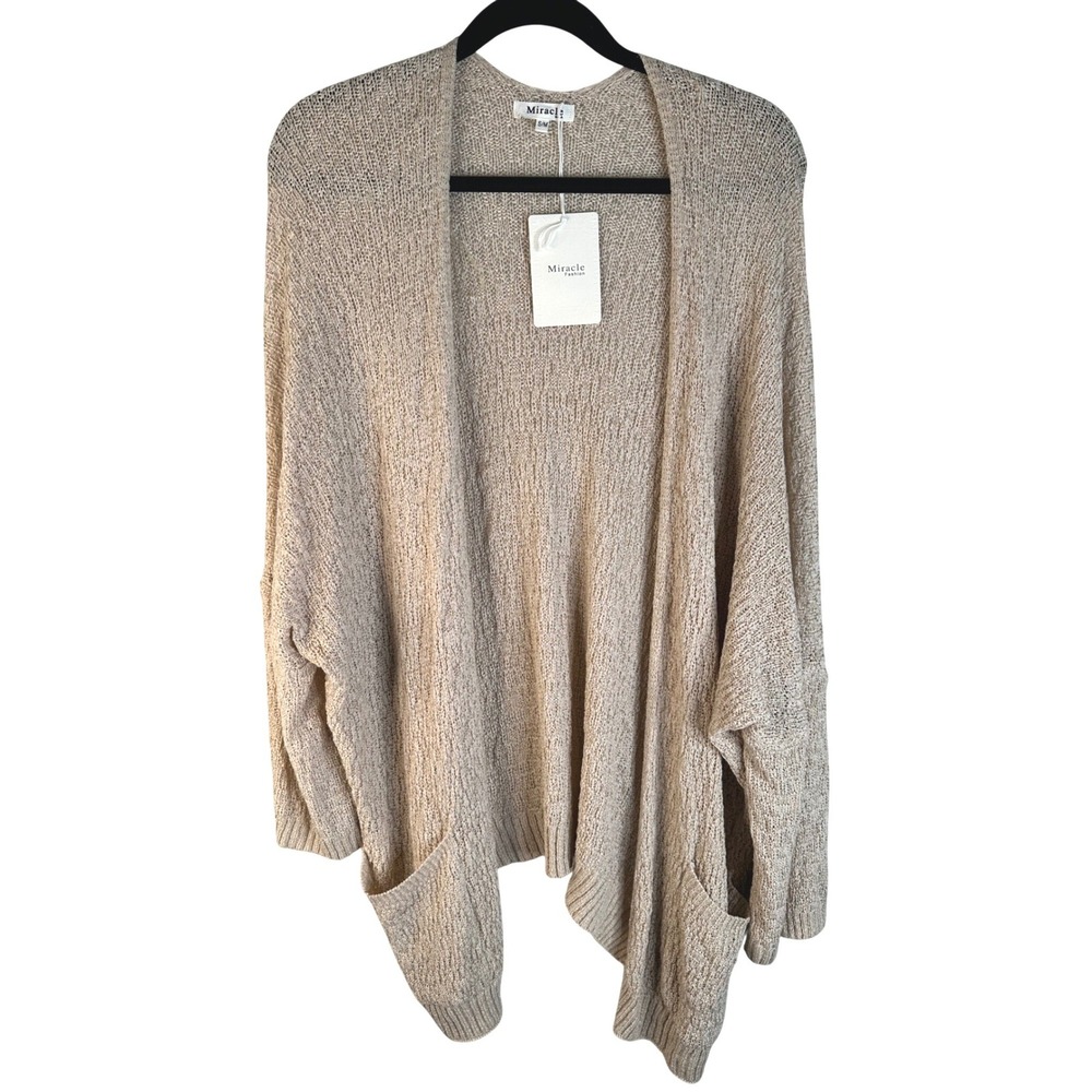 Miracle Women Beige Open Front Batwing Pocket Knit Cardigan Size S/M